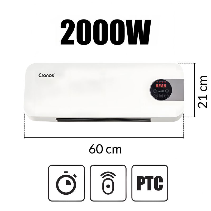 Kurtyna powietrzna z nagrzewnicą elektryczną Cronos 1500 W biała montaż naścienny pilot 1szt