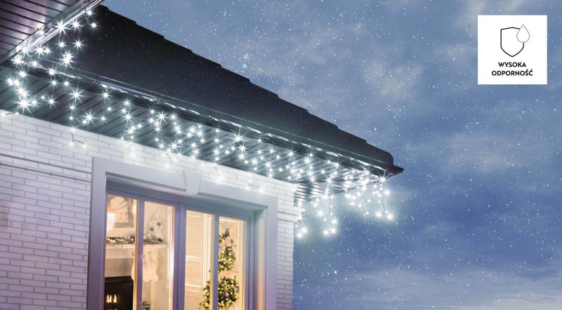Kurtyna zewnętrzna 100 LED Bulinex sople 4,8 m z dodatkowym gniazdem zimna biała