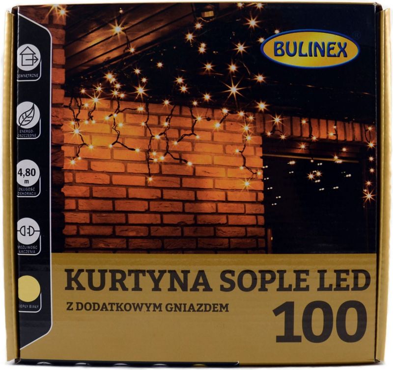 Kurtyna zewnętrzna Bulinex sople 100 LED 230 V 4,8 m barwa ciepła biała