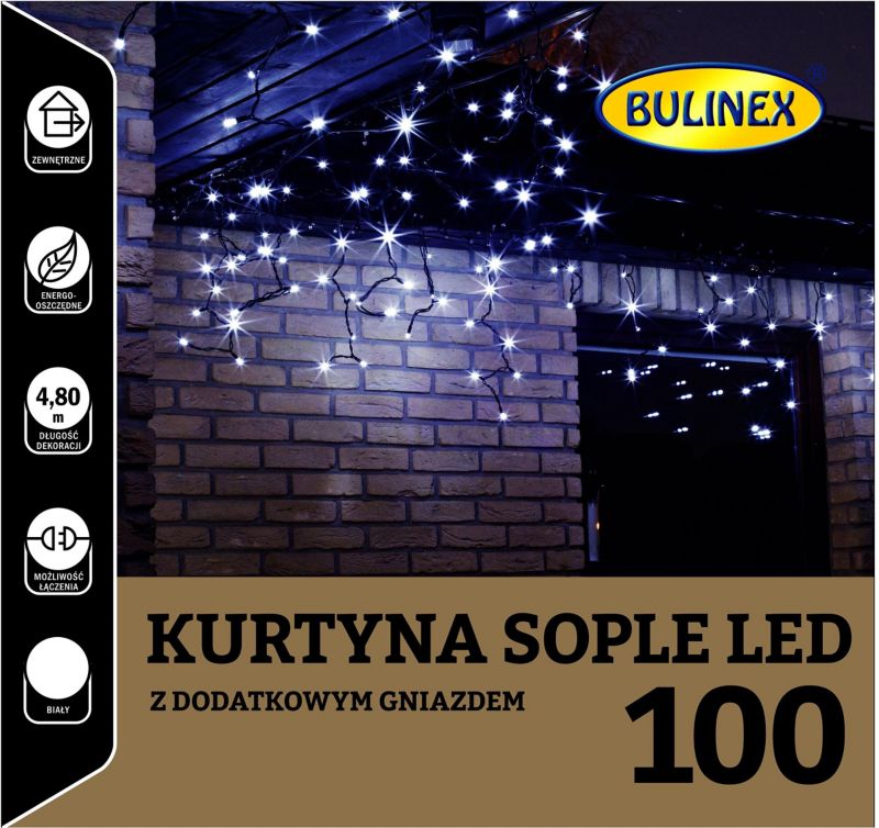Kurtyna zewnętrzna Bulinex sople 100 LED 230 V 4,8 m biała