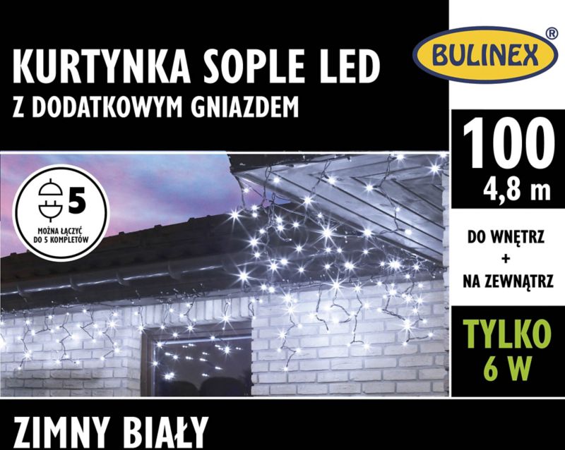 Kurtyna zewnętrzna Bulinex sople 100 LED 4,8 m biała