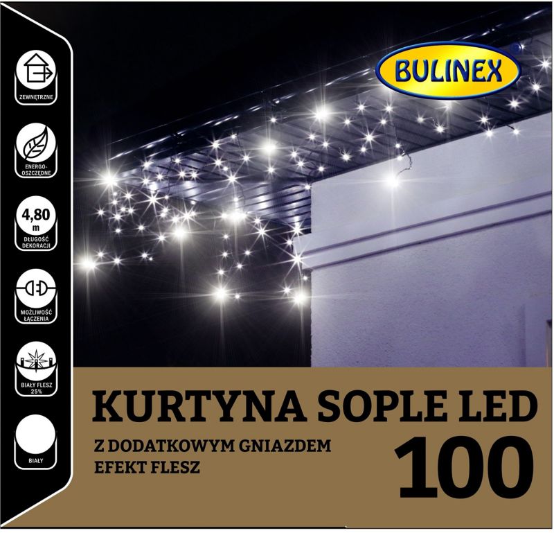 Kurtyna zewnętrzna Bulinex sople 100 LED flesz 230 V 4,8 m biała