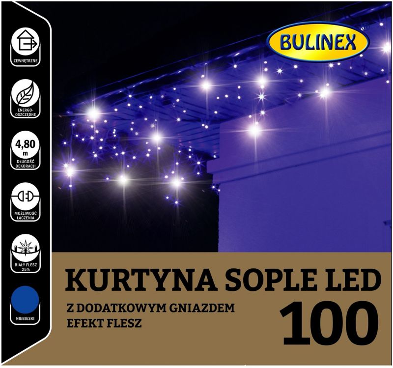 Kurtyna zewnętrzna Bulinex sople 100 LED flesz 230 V 4,8 m niebiesko-biała