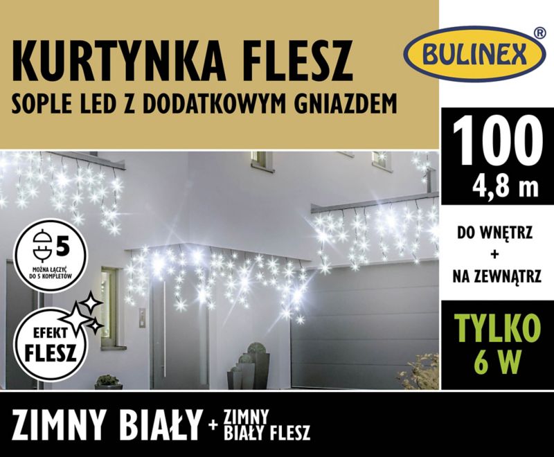 Kurtyna zewnętrzna Bulinex sople 100 LED flesz 4,8 m biała
