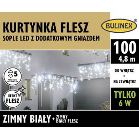 Kurtyna zewnętrzna Bulinex sople 100 LED flesz 4,8 m biała