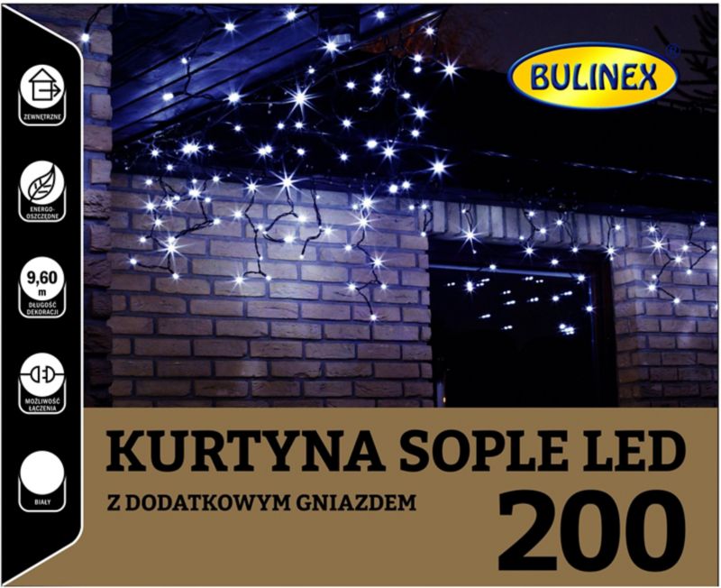 Kurtyna zewnętrzna Bulinex sople 200 LED 230 V 9,6 m biała