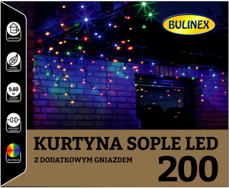 Kurtyna zewnętrzna Bulinex sople 200 LED 230 V 9,6 m multikolor