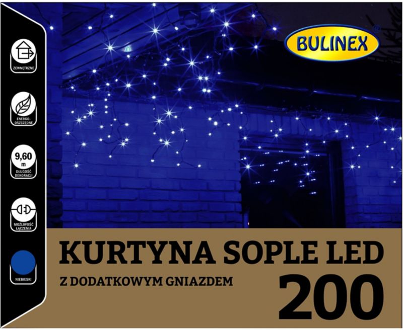 Kurtyna zewnętrzna Bulinex sople 200 LED 230 V 9,6 m niebieska