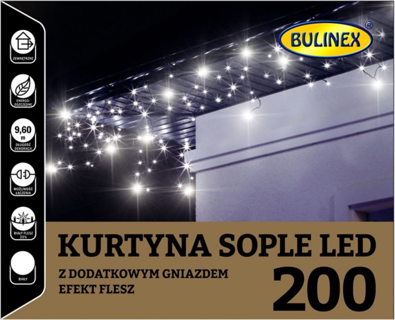 Kurtyna zewnętrzna Bulinex sople 200 LED flesz 230 V 9,6 m biała