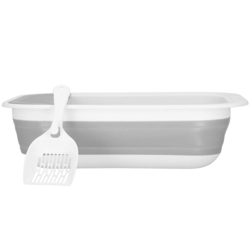 Kuweta składana dla kota z łopatką i nadstawką Springos 45x34x12 cm szaro-biała 1 szt.