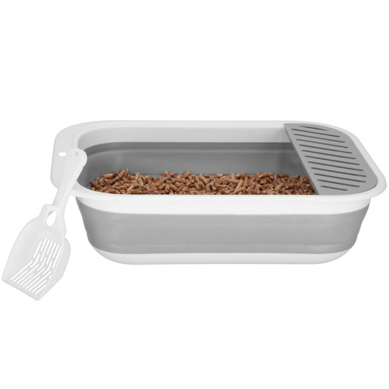 Kuweta składana dla kota z łopatką i nadstawką Springos 45x34x12 cm szaro-biała 1 szt.