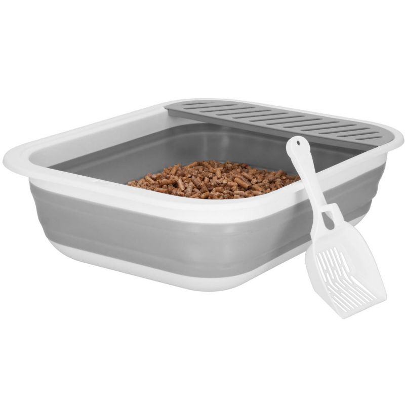 Kuweta składana dla kota z łopatką i nadstawką Springos 45x34x12 cm szaro-biała 1 szt.