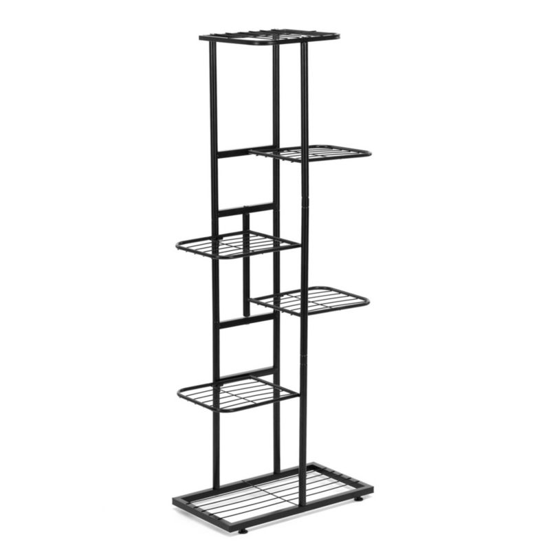 Kwietnik metalowy, pionowy z 6 półkami loftowy stojak na rośliny 106 cm czarny