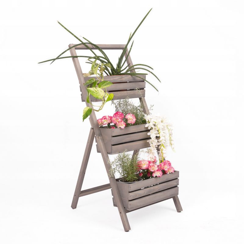 Kwietnik stojący Eco Deco 110 cm drewniany szary 3 rzędy 1 szt.