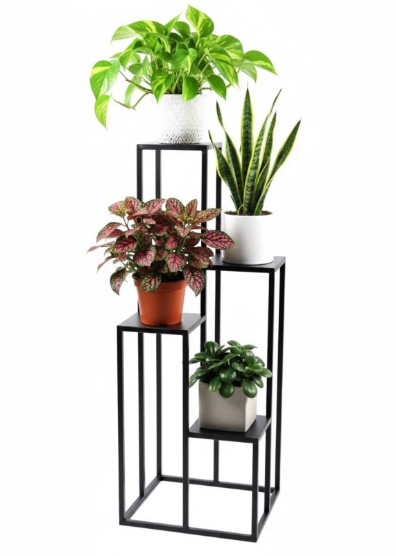 Kwietnik stojący JAKPOL stojak na 4 kwiaty Loft 112cm metalowy wysoki czarny 1 szt.