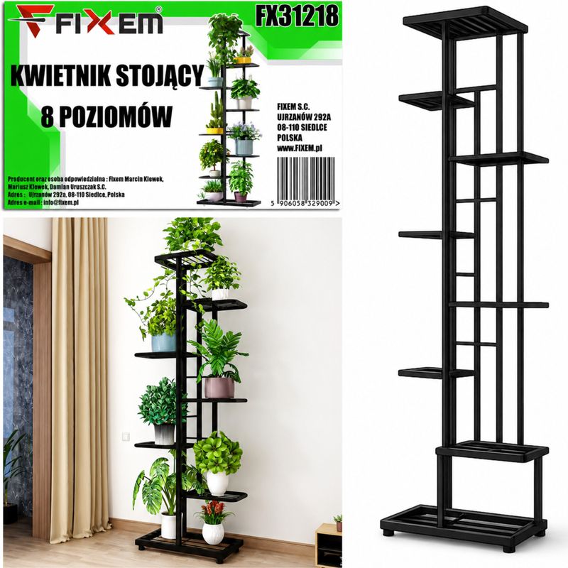 Kwietnik stojący metalowy 8 poziomów piętrowy stojak na doniczki kwiaty Fixem 1szt