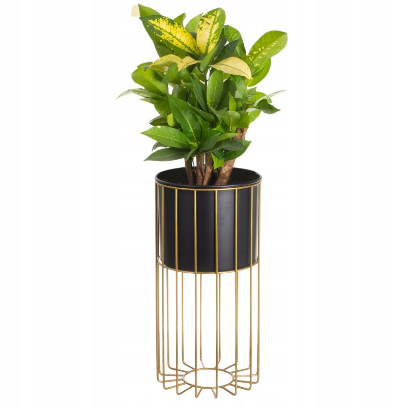 Kwietnik Urokliwe Wnętrza Stojący Metalowy Czarno Złoty Stojak Loft Druciany 42Cm - 1 szt.