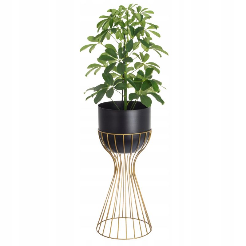 Kwietnik Urokliwe Wnętrza Stojący Metalowy Czarno Złoty Stojak Loft Druciany 46Cm - 1 szt.