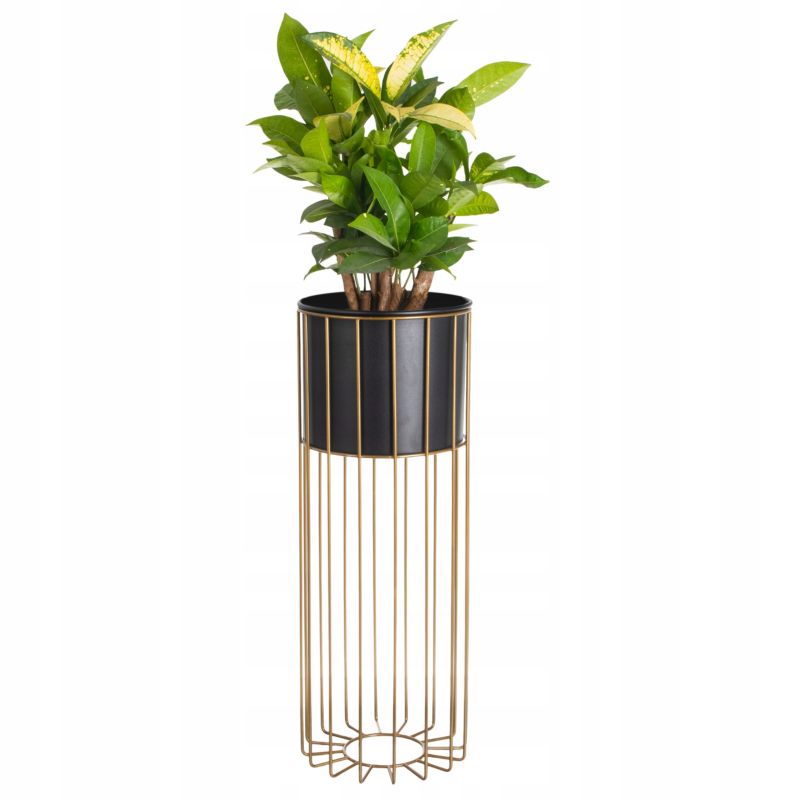 Kwietnik Urokliwe Wnętrza Stojący Metalowy Czarno Złoty Stojak Loft Druciany 56Cm - 1 szt.