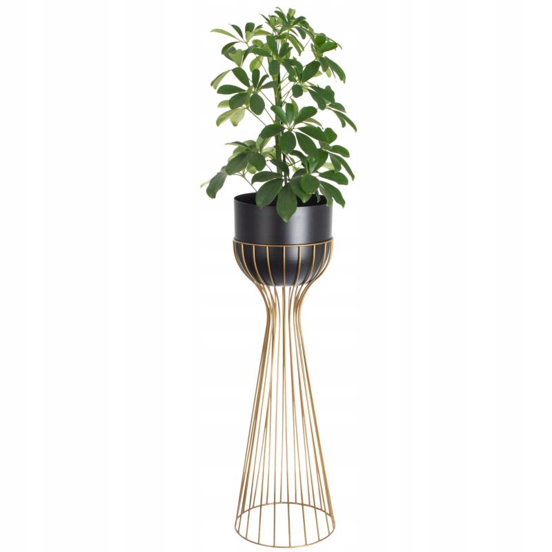 Kwietnik Urokliwe Wnętrza Stojący Metalowy Czarno Złoty Stojak Loft Druciany 68Cm - 1 szt.