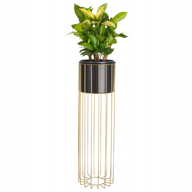 Kwietnik Urokliwe Wnętrza Stojący Metalowy Czarno Złoty Stojak Loft Druciany 70Cm - 1 szt.