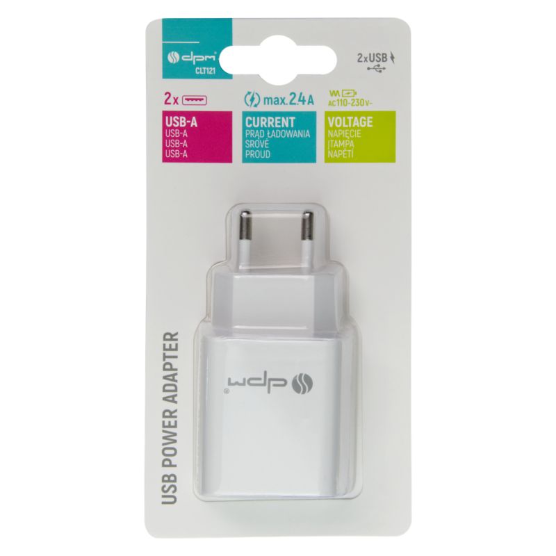 Ładowarka sieciowa DPM Solid 2 x USB 2,4 A biała
