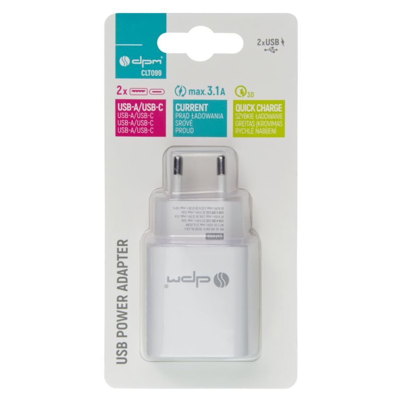 Ładowarka sieciowa DPM Solid USB A USB C biała