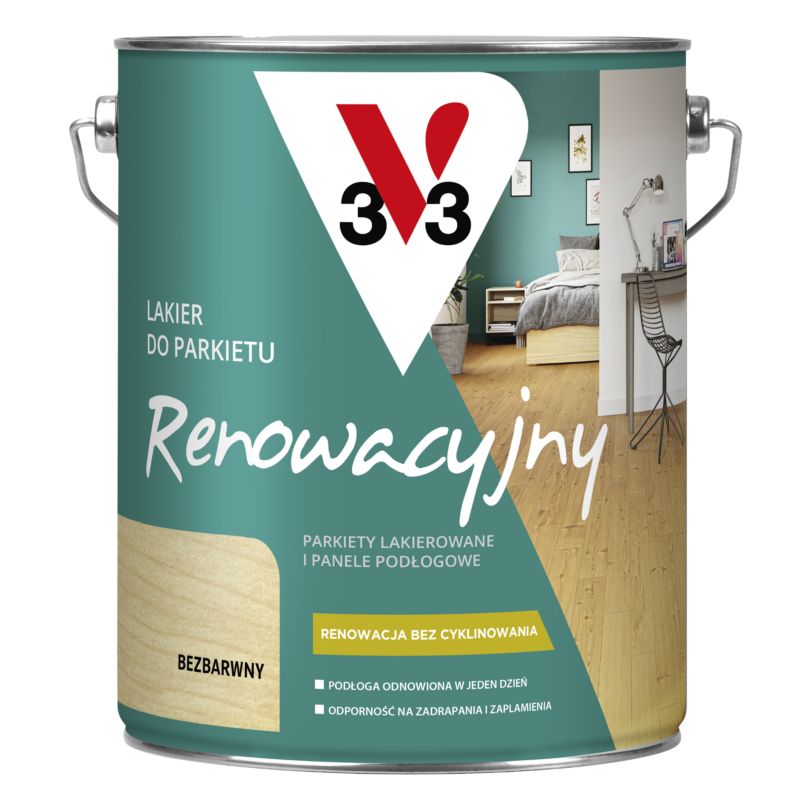Lakier renowacyjny do parkietu V33 bezbarwny satynowy 5 l