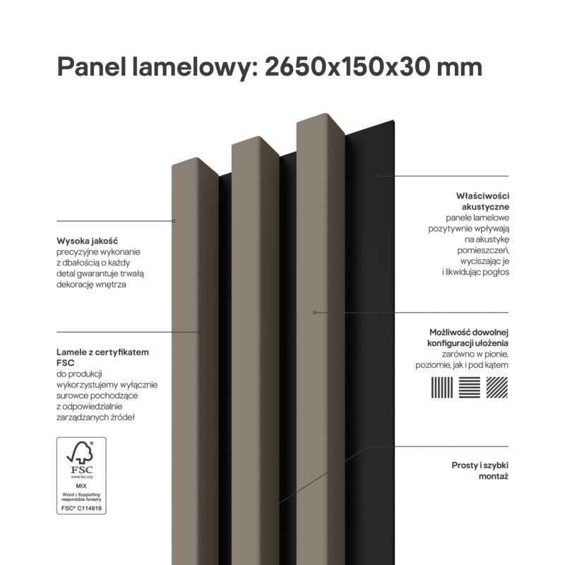 Lamel ścienny Stegu Linea Slim 265 x 15 cm Panel beż / czarny 3 elementy - 1szt.