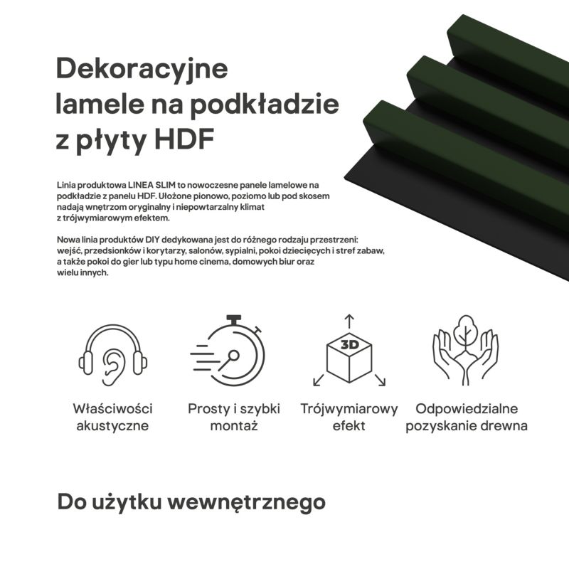 Lamel ścienny Stegu Linea Slim 265 x 15 cm Panel ciemna zieleń / czarny 3 elementy - 1szt.