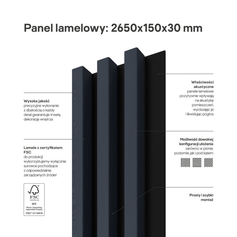 Lamel ścienny Stegu Linea Slim 265 x 15 cm Panel niebieski / czarny 3 elementy- 1szt