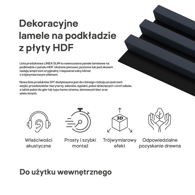 Lamel ścienny Stegu Linea Slim 265 x 15 cm Panel niebieski / czarny 3 elementy- 1szt