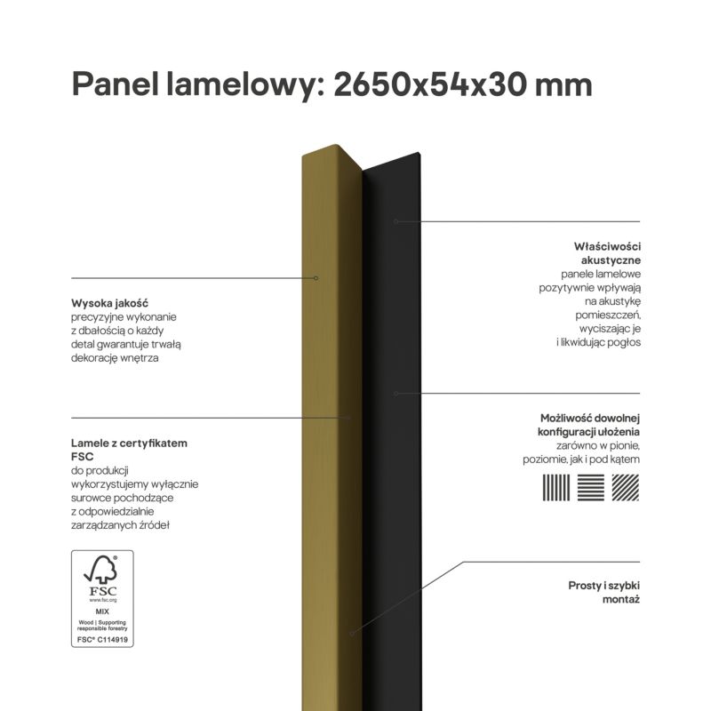 Lamel ścienny Stegu Linea Slim 265 x 5,4 cm Panel złoty / czarny 1 element - 1szt.