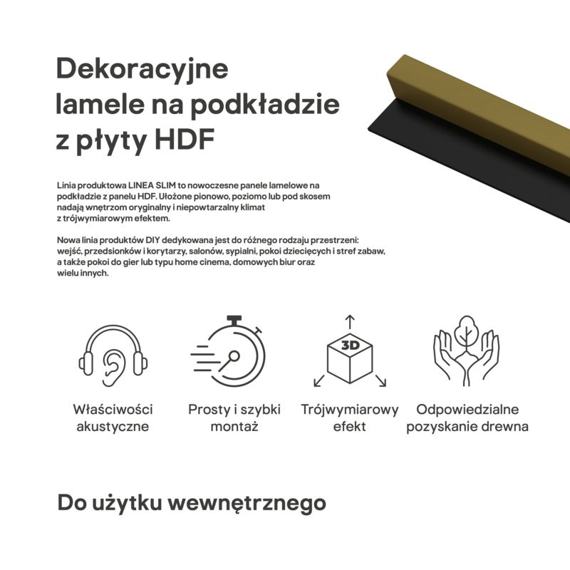 Lamel ścienny Stegu Linea Slim 265 x 5,4 cm Panel złoty / czarny 1 element - 1szt.