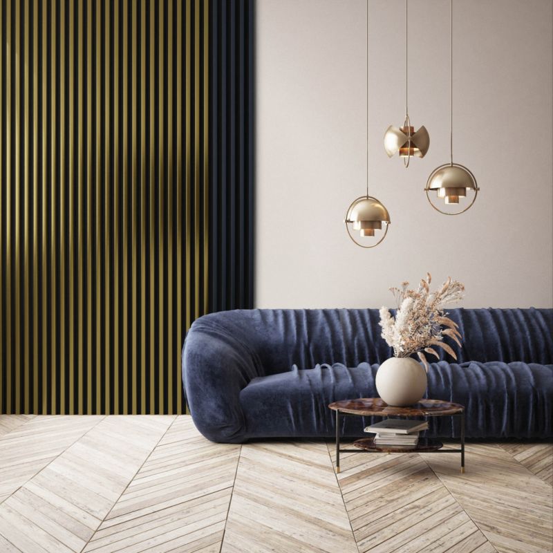 Lamel ścienny Stegu Linea slim 265 x 15 cm gold black 3 elementy