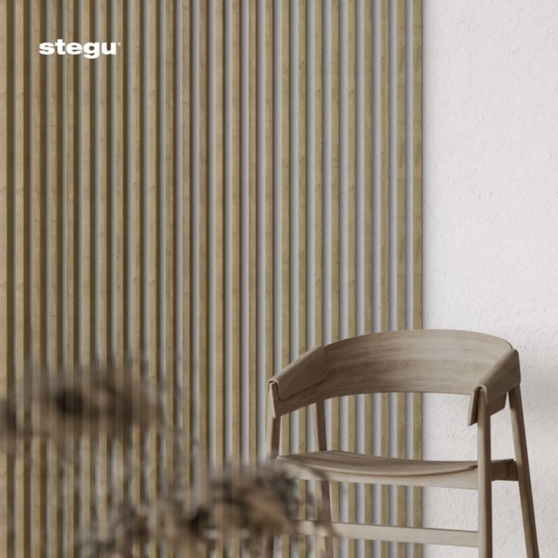Lamele ścienne na białej płycie Stegu Linea Slim, dąb naturalny 265x15 cm panele dekoracyjne 1 szt.