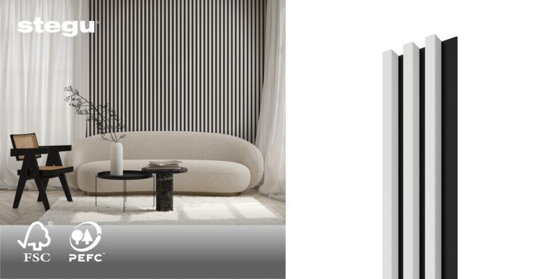 Lamele ścienne na czarnej płycie Stegu Linea Slim, białe 265x15 cm panele dekoracyjne 1 szt.
