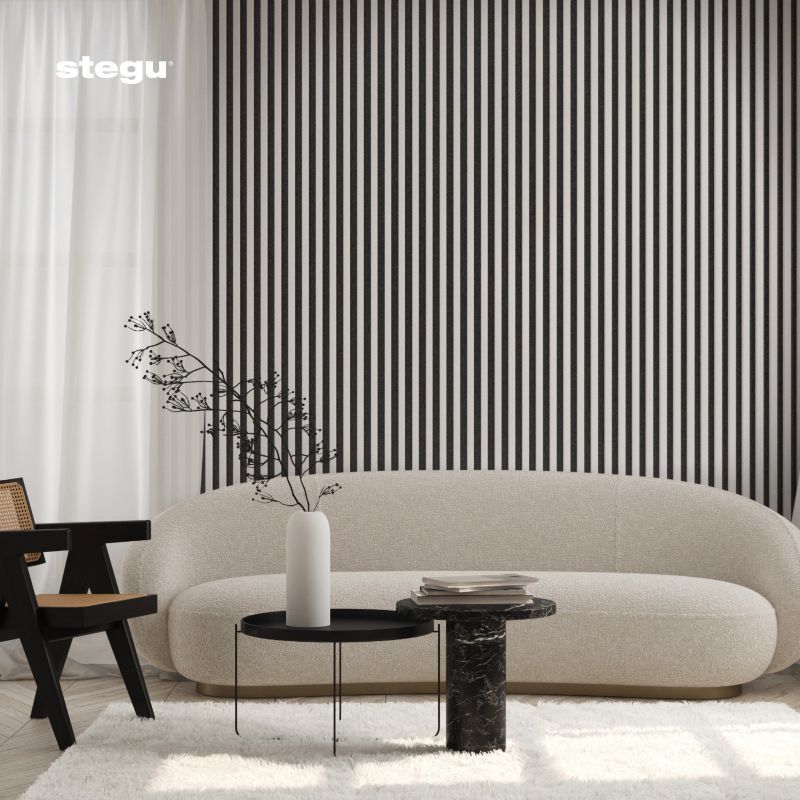 Lamele ścienne na czarnej płycie Stegu Linea Slim, białe 265x15 cm panele dekoracyjne 1 szt.