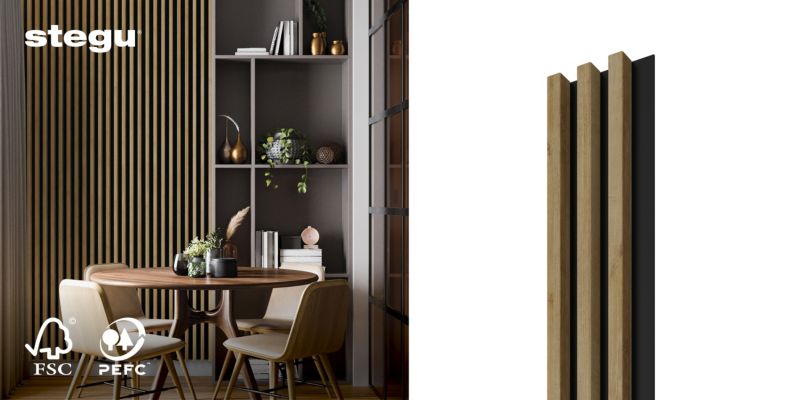 Lamele ścienne na czarnej płycie Stegu Linea Slim, dąb naturalny 265x15 cm panele dekoracyjne 1 szt.