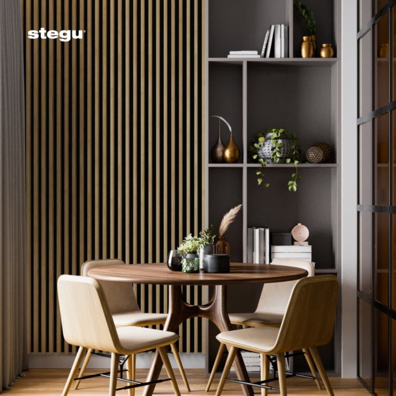 Lamele ścienne na czarnej płycie Stegu Linea Slim, dąb naturalny 265x15 cm panele dekoracyjne 1 szt.