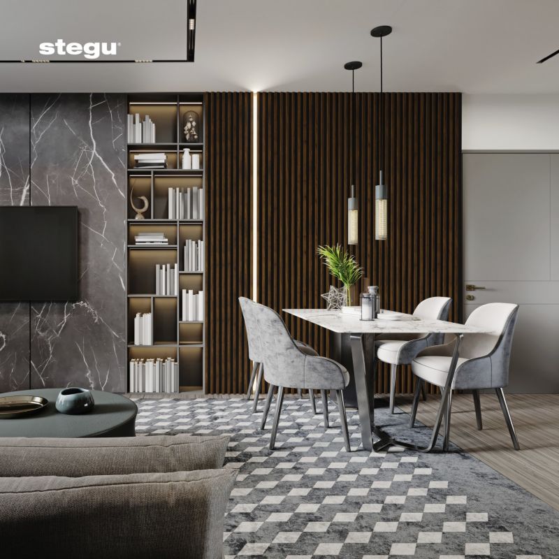 Lamele ścienne na czarnej płycie Stegu Linea Slim, orzech ciemny 265x15 cm panele dekoracyjne 1 szt.