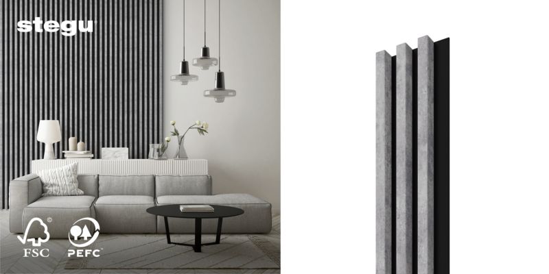 Lamele ścienne na czarnej płycie Stegu Linea Slim, szare 265x15 cm panele dekoracyjne 1 szt.