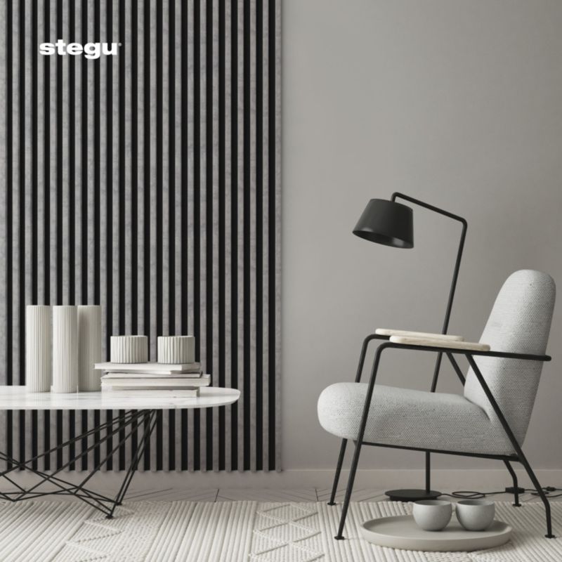 Lamele ścienne na czarnej płycie Stegu Linea Slim, szare 265x15 cm panele dekoracyjne 1 szt.
