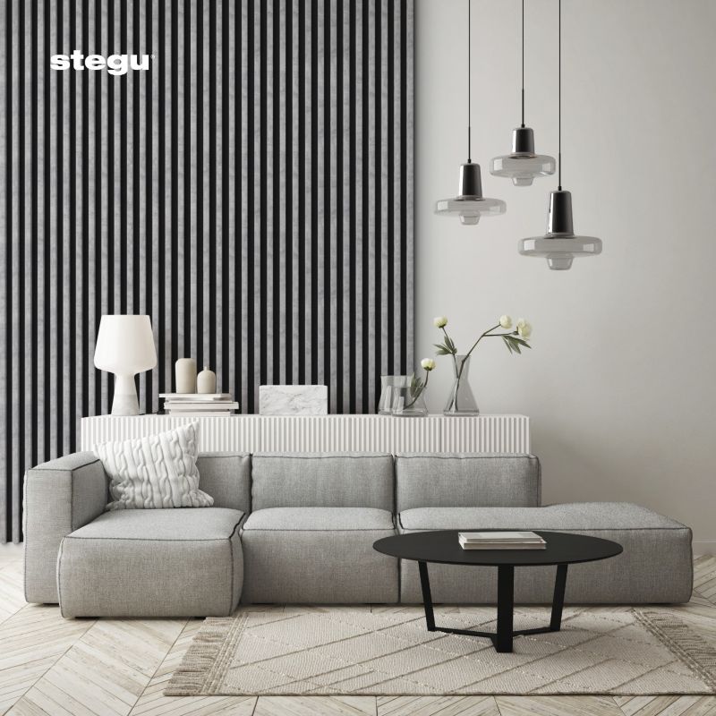 Lamele ścienne na czarnej płycie Stegu Linea Slim, szare 265x15 cm panele dekoracyjne 1 szt.