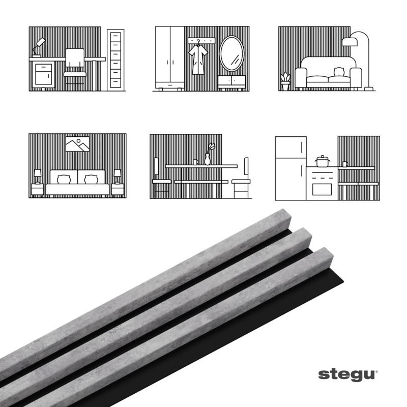 Lamele ścienne na czarnej płycie Stegu Linea Slim, szare 265x15 cm panele dekoracyjne 1 szt.