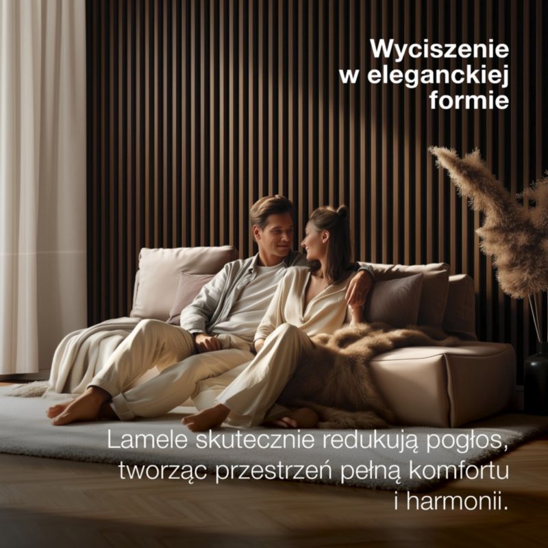 Lamele ścienne na czarnym filcu Stegu Linea Acoustic Proline, czarne 240x60 cm panele akustyczne 1 szt.