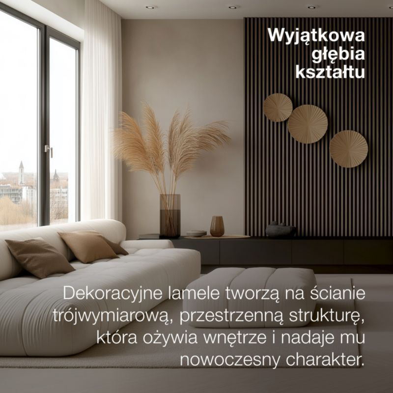 Lamele ścienne na czarnym filcu Stegu Linea Acoustic Proline, czarne 240x60 cm panele akustyczne 1 szt.