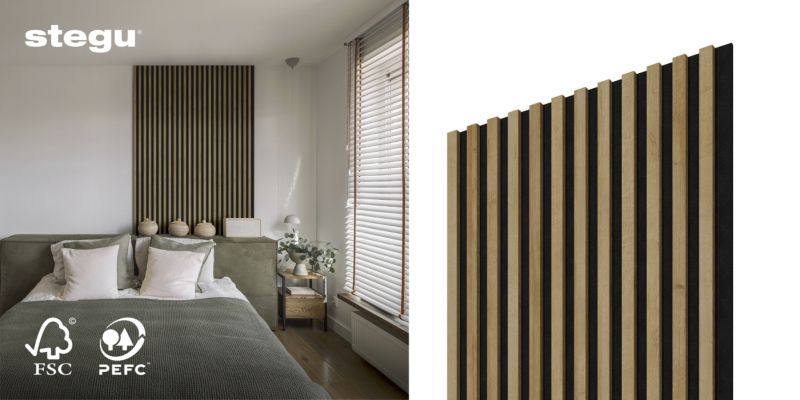 Lamele ścienne na czarnym filcu Stegu Linea Acoustic Proline, dąb naturalny 120x60 cm panele akustyczne 1 szt.