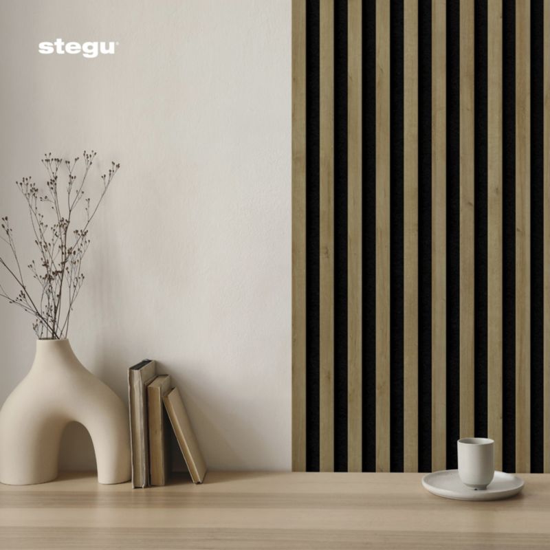 Lamele ścienne na czarnym filcu Stegu Linea Acoustic Proline, dąb naturalny 120x60 cm panele akustyczne 1 szt.