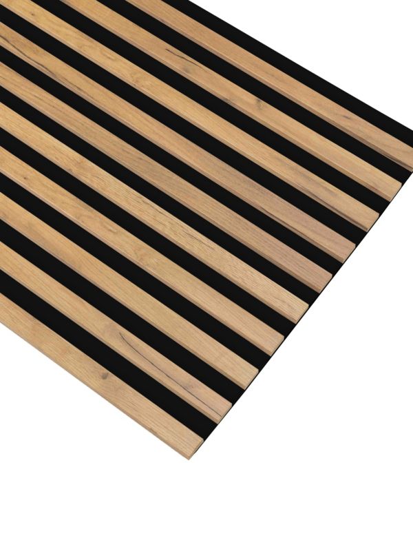 Lamele na Płycie Czarnej Ścienne SunWood 275x58cm Panel Dekoracyjny Dąb Craft Złoty 1 szt.